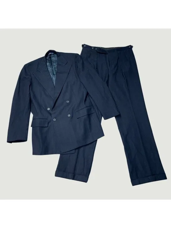 Vtg Polo By Ralph Lauren Men's 42R Double-Breasted Navy Pinstripe Suit JCK113 - Picture 4 of 16